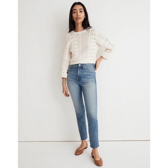 Madewell The Perfect Vintage Jean Medium Wash Blue Raw Hem Denim Size 26T - Picture 1 of 12